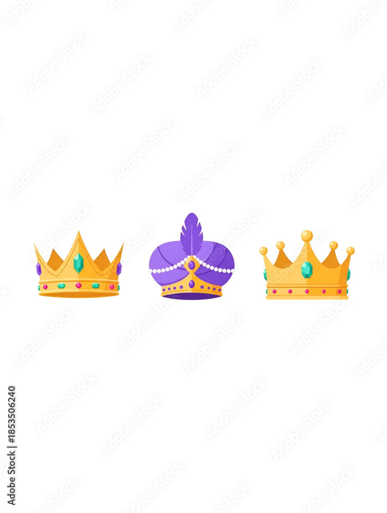 Obraz premium Epiphany Three Kings Day crowns illustration showing royal headwear symbols of magi wisdom tradition and christian faith for religious celebration decorative design branding and commercial creative 