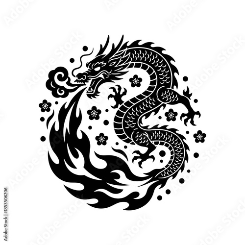 Dragon Silhouette With Stylized Smoke Swirls vector illustration