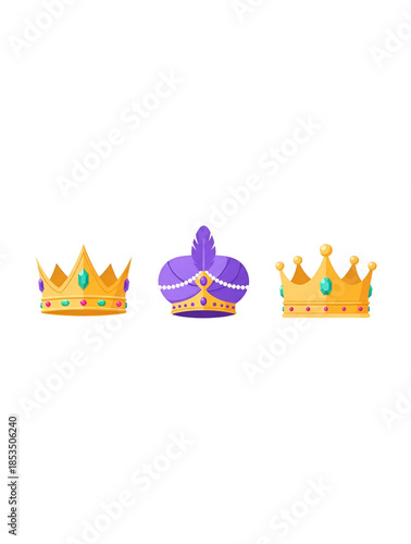 Epiphany Three Kings Day crowns illustration showing royal headwear symbols of magi wisdom tradition and christian faith for religious celebration decorative design branding and commercial creative 
