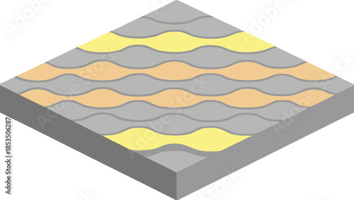 Diamond Shape of Wavy Pavers in Yellow and Grey with 3D Perspective paving stones pattern