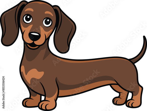 Cute cartoon dachshund dog with long ears and brown fur on white background puppy canine