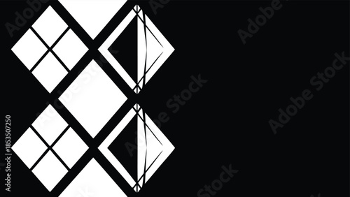 Geometric Diamond Shapes With Black And White Contrast On Black Background pattern