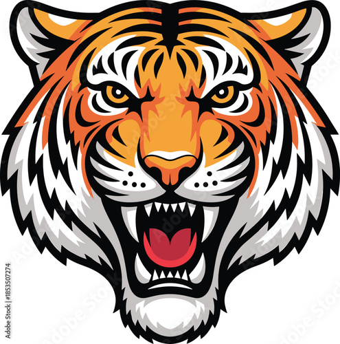 Fierce Tiger Face Roaring with Open Mouth and Sharp Teeth animal big cat