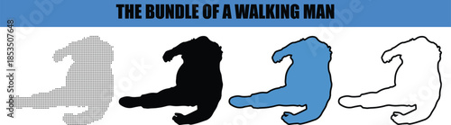 Top view pedestrian silhouette line art outline dot dotted style walking man human activity vector illustration.top view walking man, male pedestrian, silhouette, line art, outline, dot, dotted