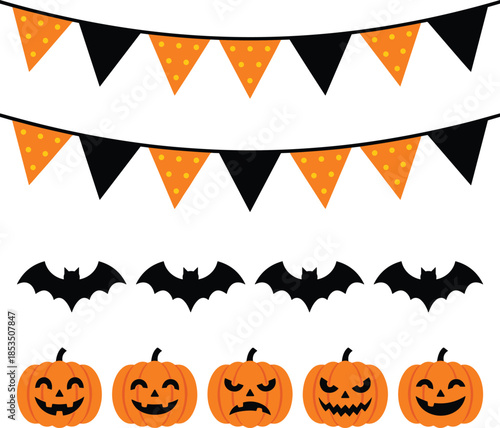 Halloween Decorations With Bunting Flags Bats And Jack O Lanterns banner