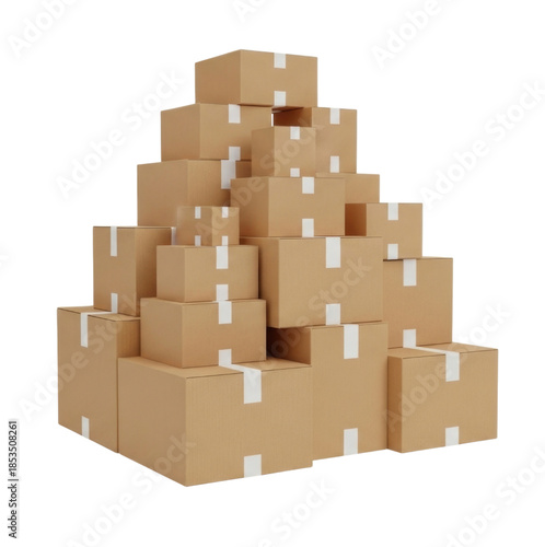 3d cartoon stack of cardboard boxes transparent background cutout png