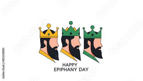 Epiphany three kings day minimalist illustration showing magi crowns christian faith worship tradition spiritual symbolism for religious design background art