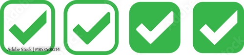 Collection of green checkmarks in circles.  choice, and approval is showcased by two contrasting symbols