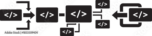Coding and programming workflow diagram icons for software