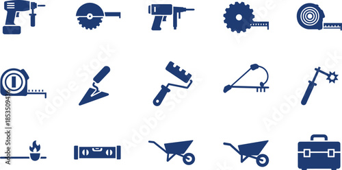 Construction tools and equipment icons for DIY and repair jobs