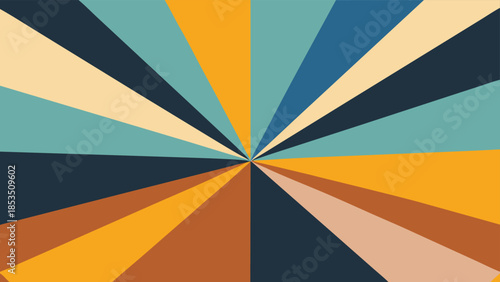 Retro Sunburst Pattern with Earth Tones and Teal Blue background