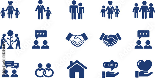 People and community icon set for family social and charity support