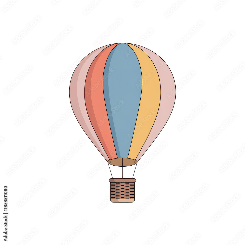 Obraz premium Vibrant Multicolored Hot Air Balloon Illustration with Basket Isolated on Transparent Background