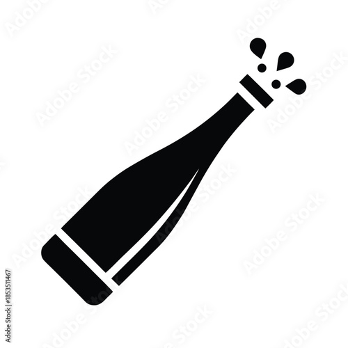 Champagne Bottle Popping Icon Vector Illustration