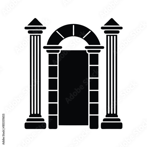 Gate With Stone Pillars Icon Vector Illustration
