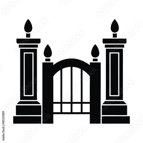 Main Entrance Gate With Posts Icon Vector Illustration