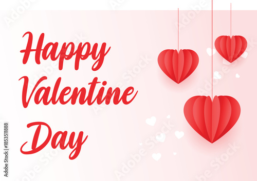Happy Valentine’s Day Background with Red Hanging Hearts