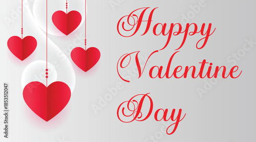 Happy Valentine’s Day Background with Red Hanging Hearts