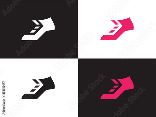 Four sock logos with arrows on different colored backgrounds Shoes Brand Logo Design