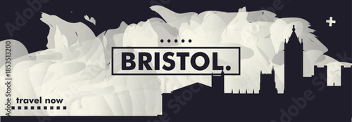 Bristol, England city banner with skyline, cityscape, landmarks. Horizontal travel UK vector illustration layout for website, page, presentation, header, footer