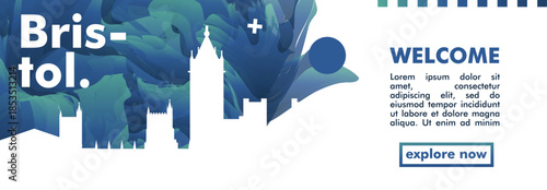 Bristol, England city banner with skyline, cityscape, landmarks. Horizontal travel UK vector illustration layout for website, page, presentation, header, footer