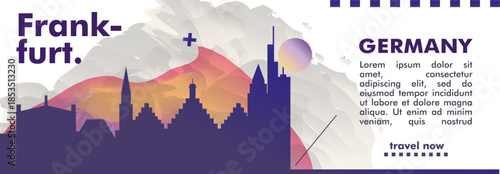 Frankfurt, Germany city banner with skyline, cityscape, landmarks. Horizontal travel vector illustration layout for website, page, presentation, header, footer