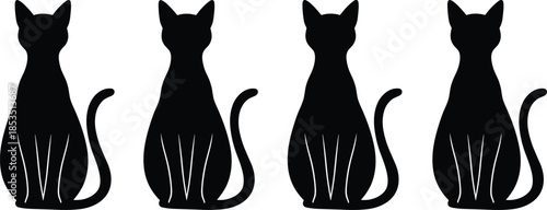 Cat silhouette vector set, sitting feline icons collection, black cat shapes, minimal pet illustration, animal design, cad drawing flat vector illustration