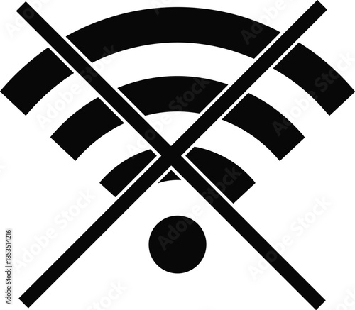 No wifi symbol icon, internet connection disabled sign, wireless network off warning, minimal technology graphic, cad drawing flat vector illustration