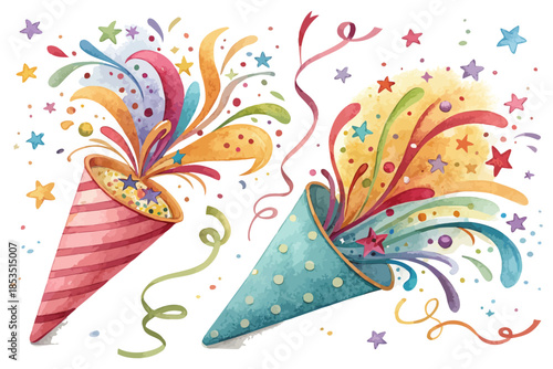 watercolor Party popper explosion vector illustration isolated on white background