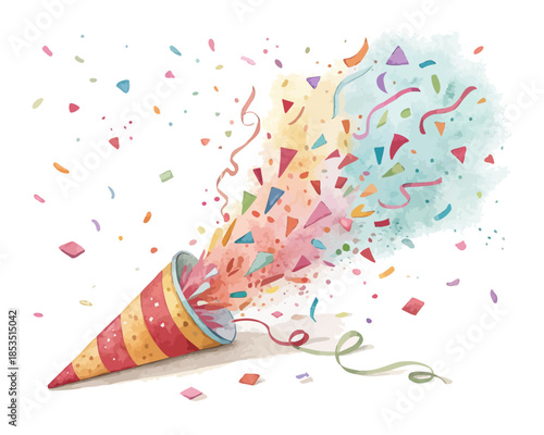 watercolor Party popper explosion isolated on white background