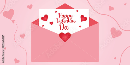 Happy Valentine's Day red background with elegant white floral corner ornaments, romantic calligraphy typography in hexagon frame, festive greeting card design for love celebration, anniversary invita