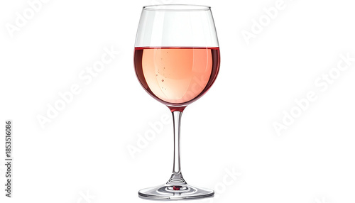A glass with blush-colored liquid, viewed from the front, set against a black backdrop