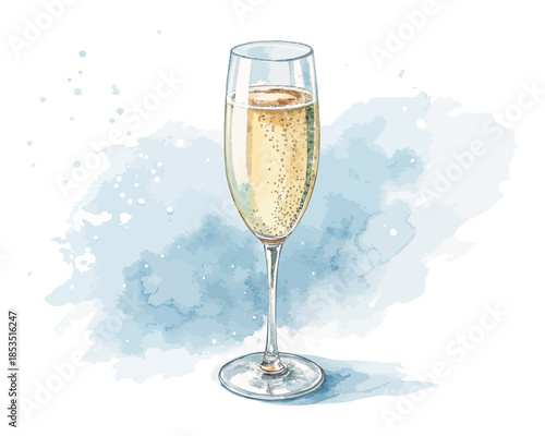 watercolor Champagne glass vector illustration isolated on white background