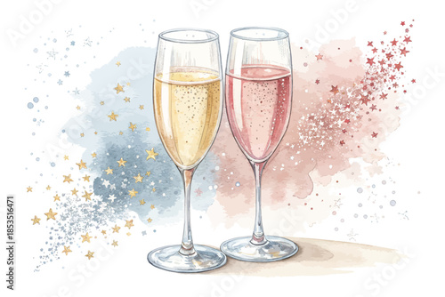 watercolor Champagne glass vector illustration 