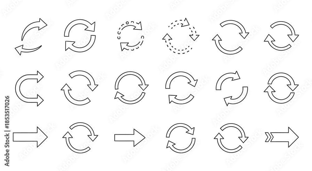 Fototapeta premium Set of refresh reload and circular arrow icons for user interface designs
