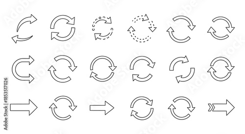 Set of refresh reload and circular arrow icons for user interface designs