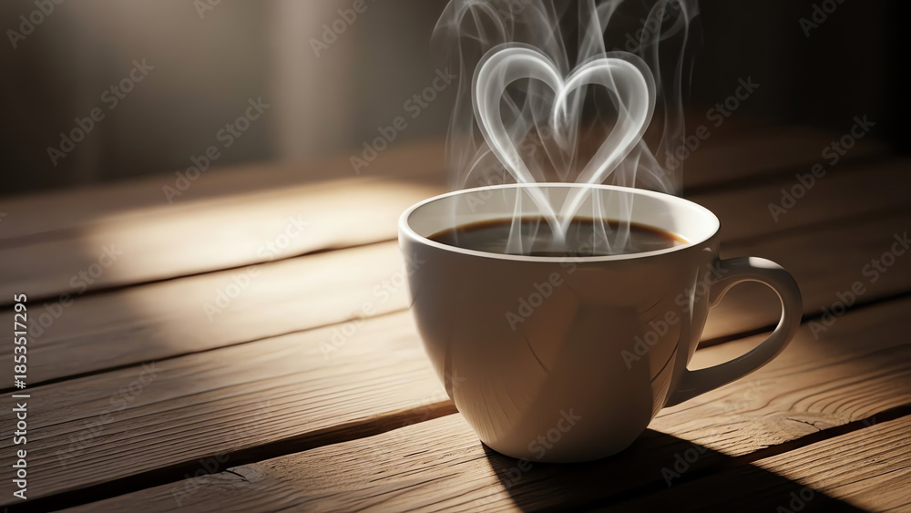 Fototapeta premium Coffee cup with heart shaped steam