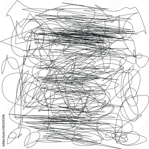 Abstract black lines forming a chaotic and densely packed scribble pattern