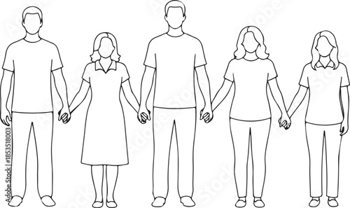 Five people holding hands group faceless line teamwork