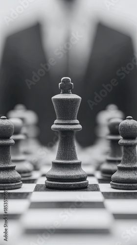 King chess piece on board with pawns in front