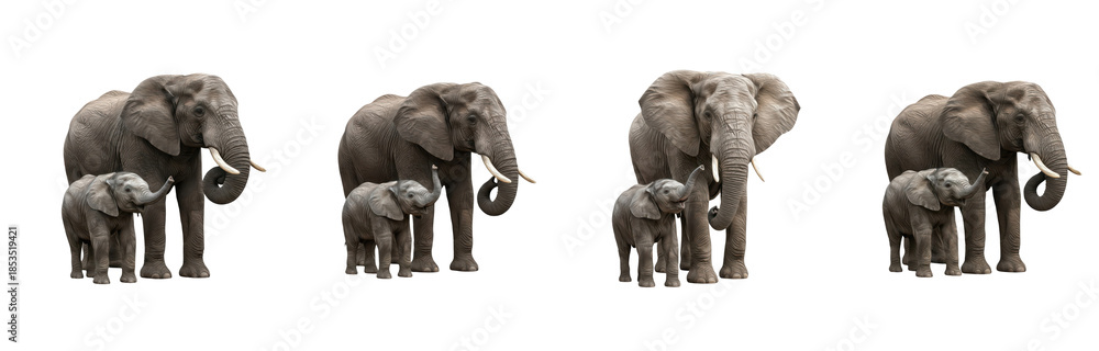 Fototapeta premium Set of African Elephants, Transparent Background, PNG, Oil Paint