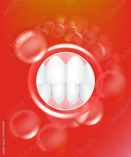 Hyaluronic acid teeth and gum care solutions ad, red collagen with cosmetic advertising background ready to use, illustration vector.	