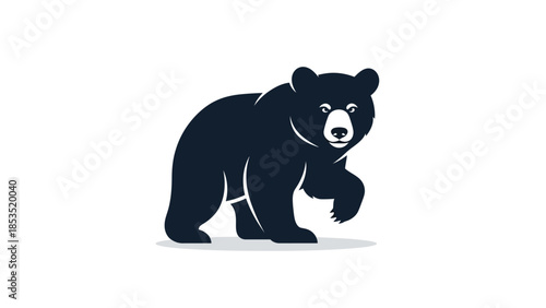 A stylized black bear walking forward with a raised paw, depicted as a simple graphic on a white background.