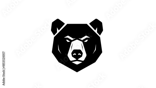A stylized black bear head with a fierce expression, depicted in a geometric, minimalist vector art style.