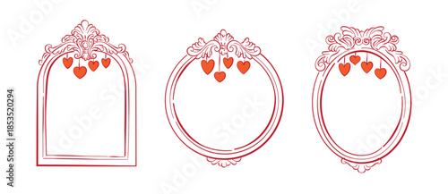 Vintage frame decorated with hearts,  Whimsical   drawing valentine vintage frames, Romantic element for invitations, greeting cards, scrapbooking, sticker, decorative etc.