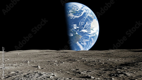 Earthrise over lunar surface