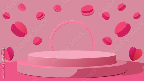 Pink Product Podium Placement on Solid Background for Minimalist Display and Valentine's Day Beauty Product Showcase
