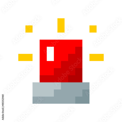 Red siren emergency fighing light rays pixel art icon vector design