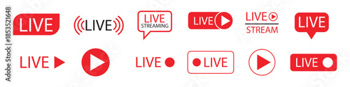 Live stream and broadcast icon set vector. video broadcasting and live streaming symbol. vector illustration.