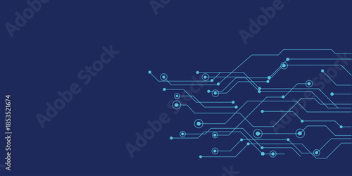 Abstract technological circuit board background with connecting lines and dots on dark blue background. Futuristic hud High-tech technology texture symbol. vector illustration.